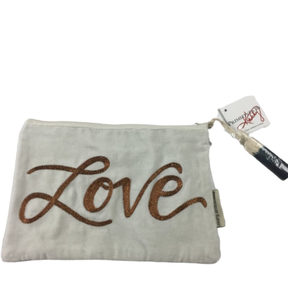 Luxe Velvet Zipper Bag Metallic LOVE Rose Gold